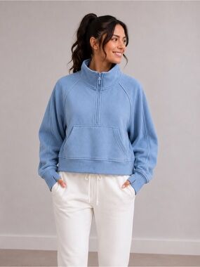 NEW CRZ Yoga Fleece Lined Half Zip Soft Pullover Sweatshirt Powder Blue Size XS